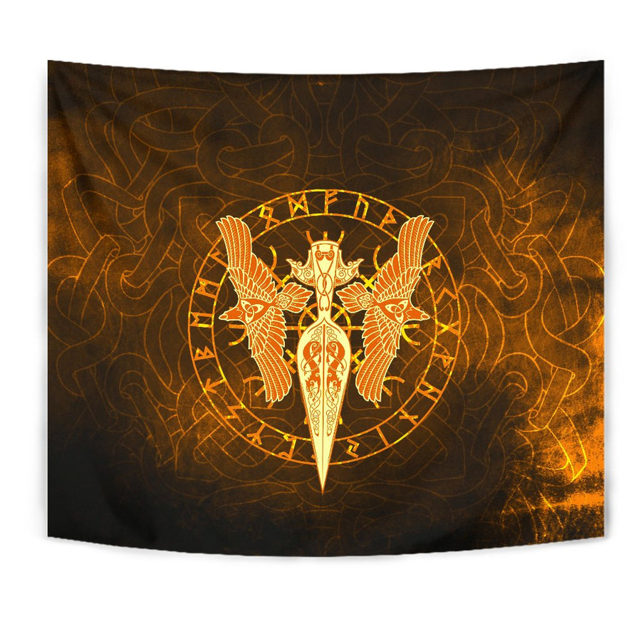 Ligerking Tapestry Gold Spear Of The God Odin - Gungnir And Two Gold Ravens A27