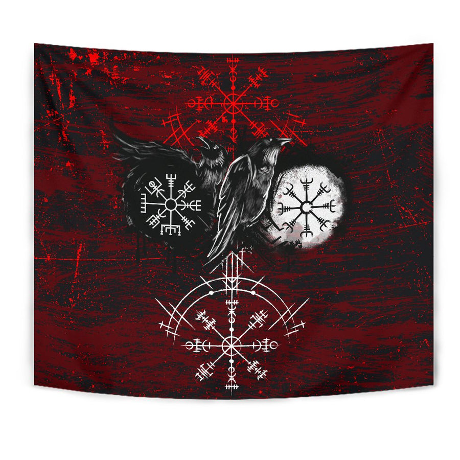 Ligerking - Tapestry Raven of Odin and Symbol Viking on Blood Background A27