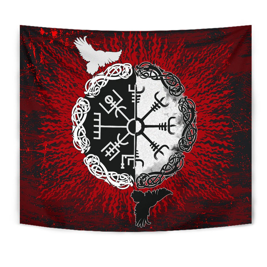 Ligerking - Tapestry Raven of Odin and Symbol Viking on Blood Background A27