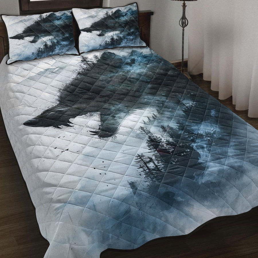 Ligerking Quilt - Fenrir Wolf Pattern On Snowy Mountain Background Quilt A35