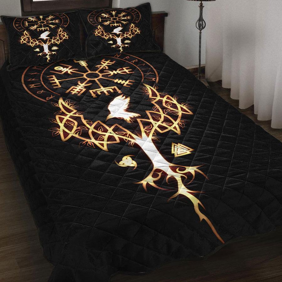 Ligerking Quilt - Raven,Yggdrasil and Compass Vegvisir Quilt A35