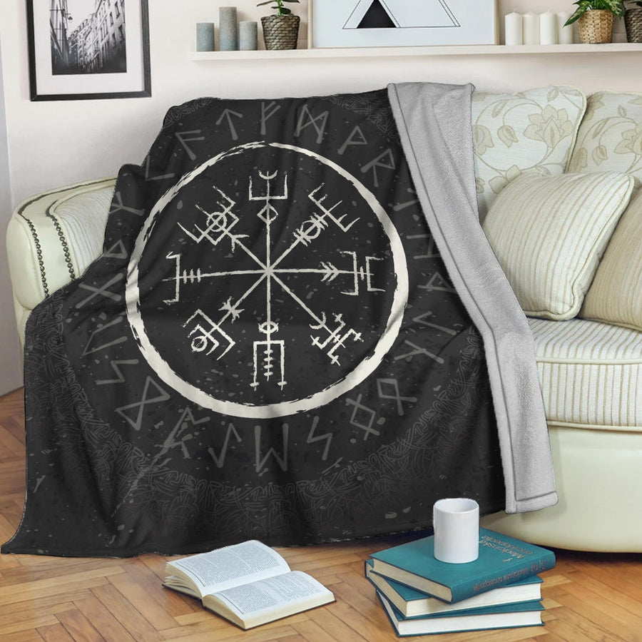 Ligerking Premium Blanket - Vegvisir and Rune Round Vector Style Premium Blanket A35