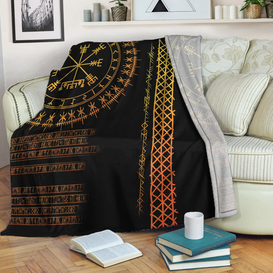 Ligerking Celtic Premium Blanket - Vegvisir and Rune Gold Style Premium Blanket A35