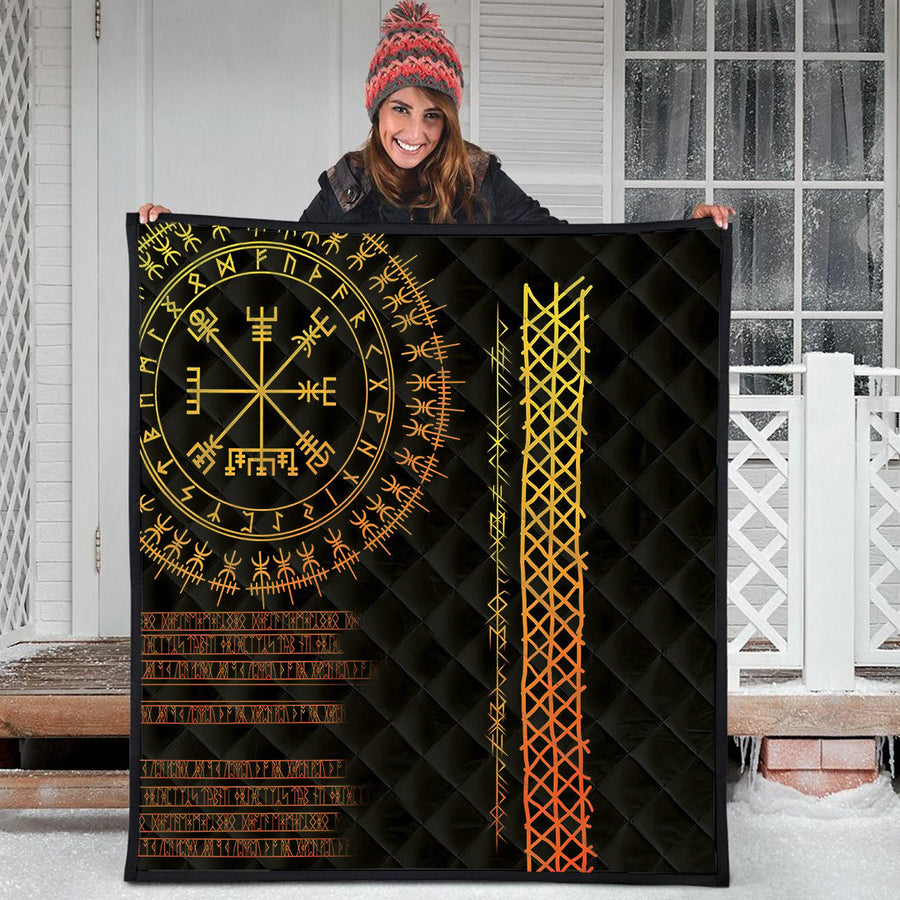 Ligerking Premium Quilt - Vegvisir and Rune Gold Style Premium Quilt A35