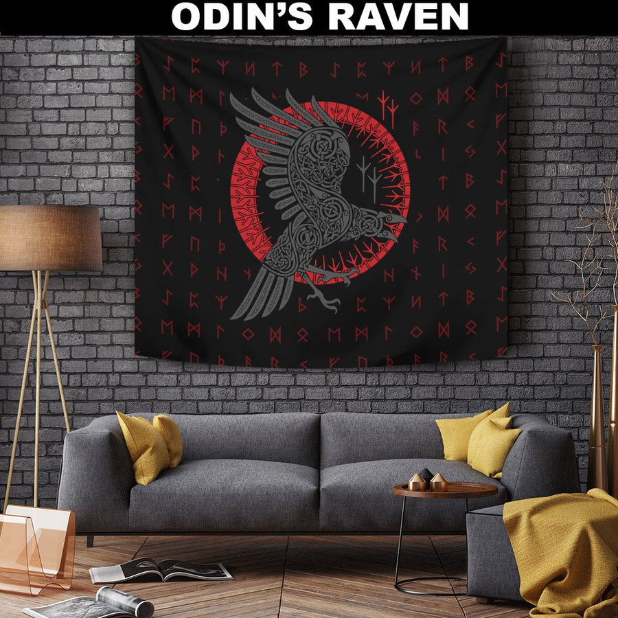 Ligerking Tapestry - Odin's Raven Old Runes Style A7