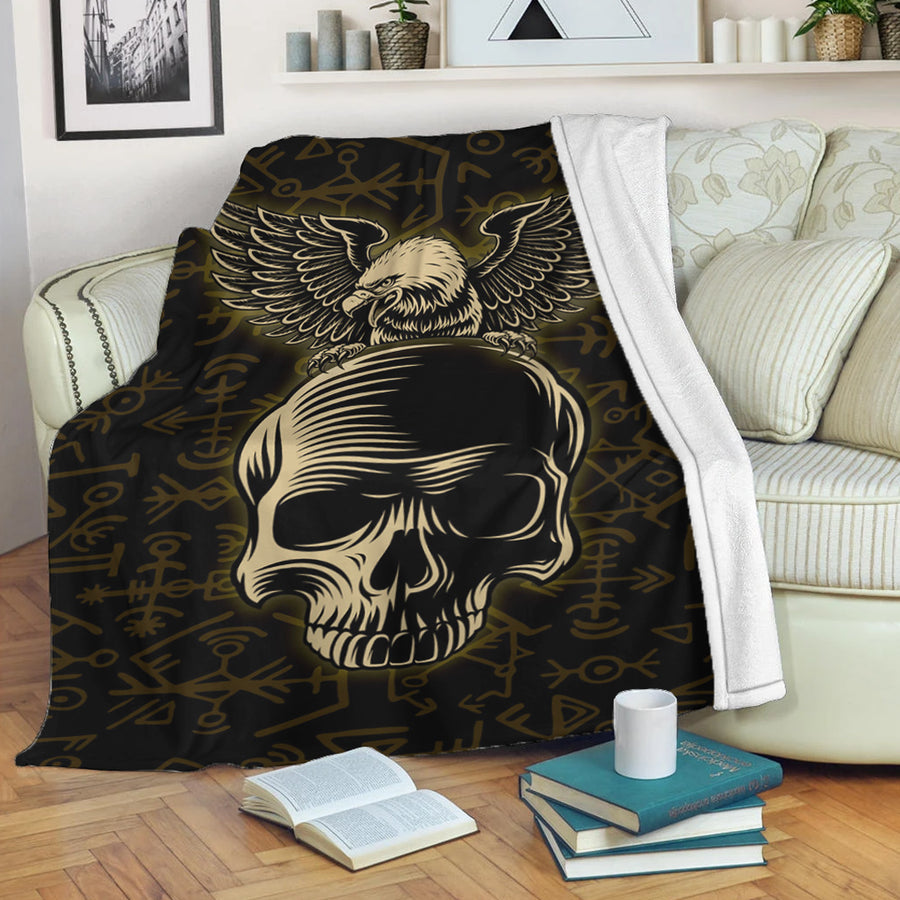 Ligerking Premium Blanket - Raven And Skull Viking Premium Blanket A95