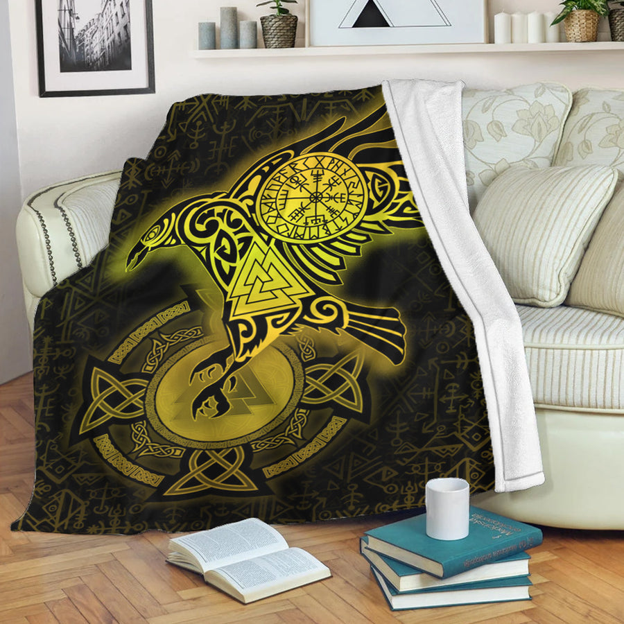 Ligerking Premium Blanket -Celtic Raven Special Yellow Viking Homeset Premium Blanket A95