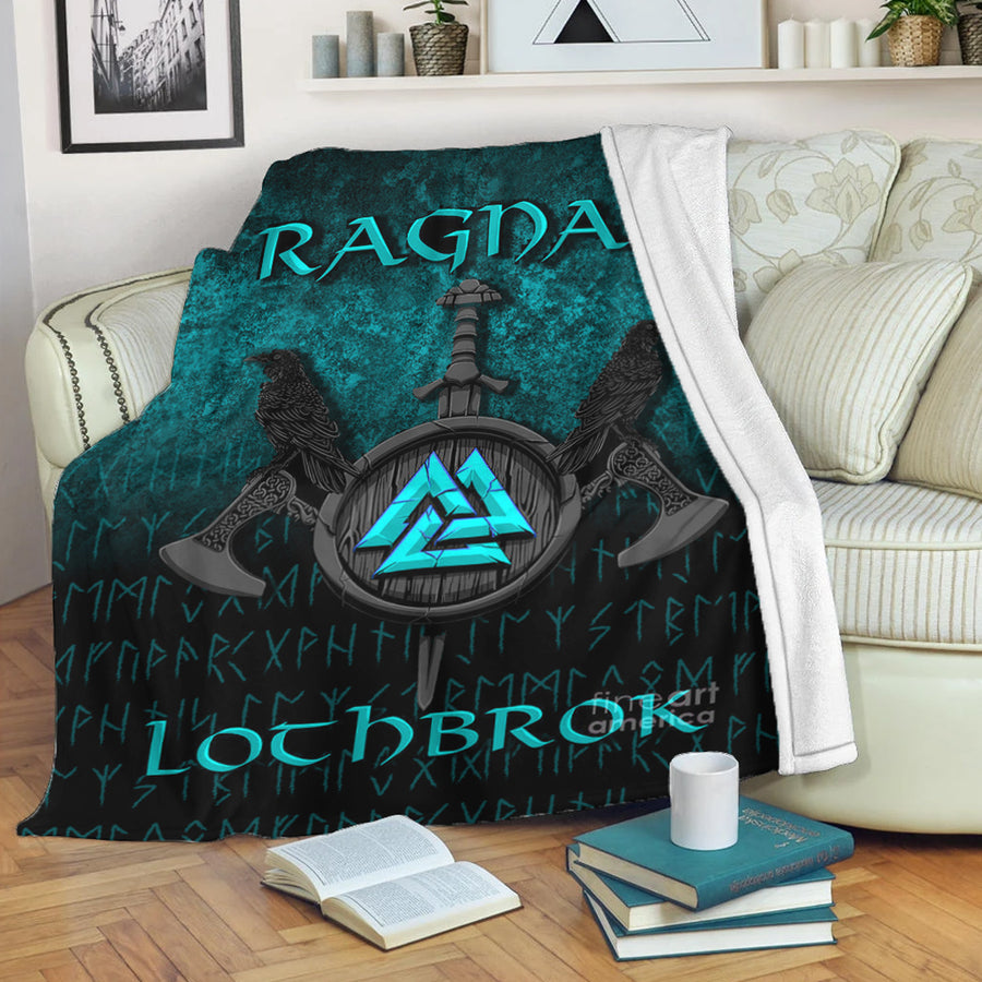 Ligerking Premium Blanket - Ragnar Lothbrok - Ragnar Lodbrok - Viking Warrior - Cyan Version Premium Blanket A7