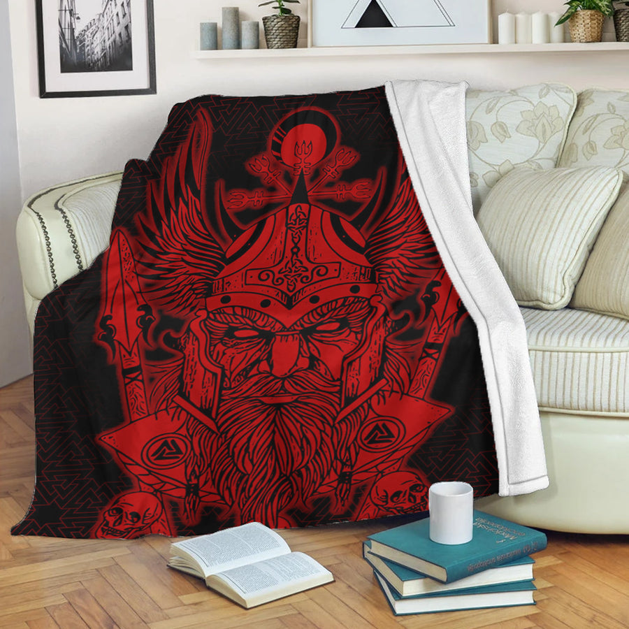 Ligerking Premium Blanket -Odin And Raven Red Viking Homeset Premium Blanket A95