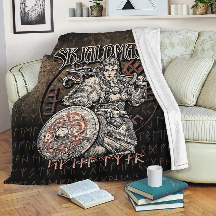 Ligerking Premium Blanket -Skjaldmaer Shieldmaiden Norse Younger Futhark Runes Female Viking Warrior Vegvisir Premium Blanket A7