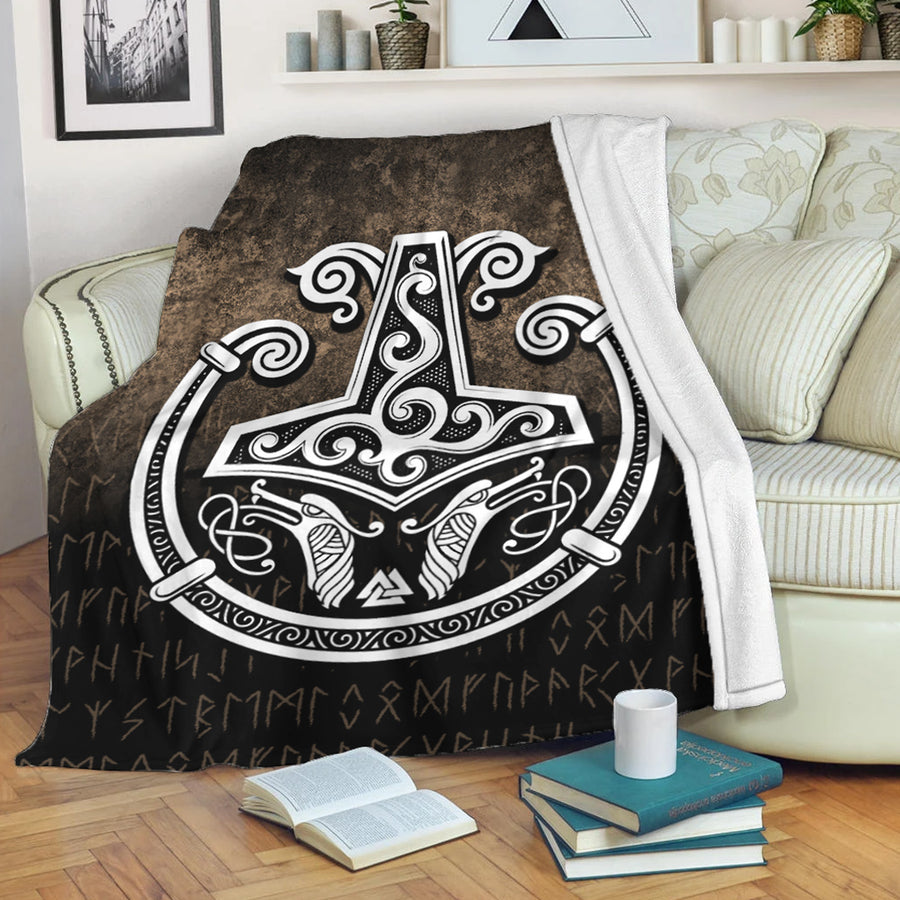 Ligerking Premium Blanket -Thors-Hammer-Mjolnir-Viking-Torc-Norse-Pagan Premium Blanket A7