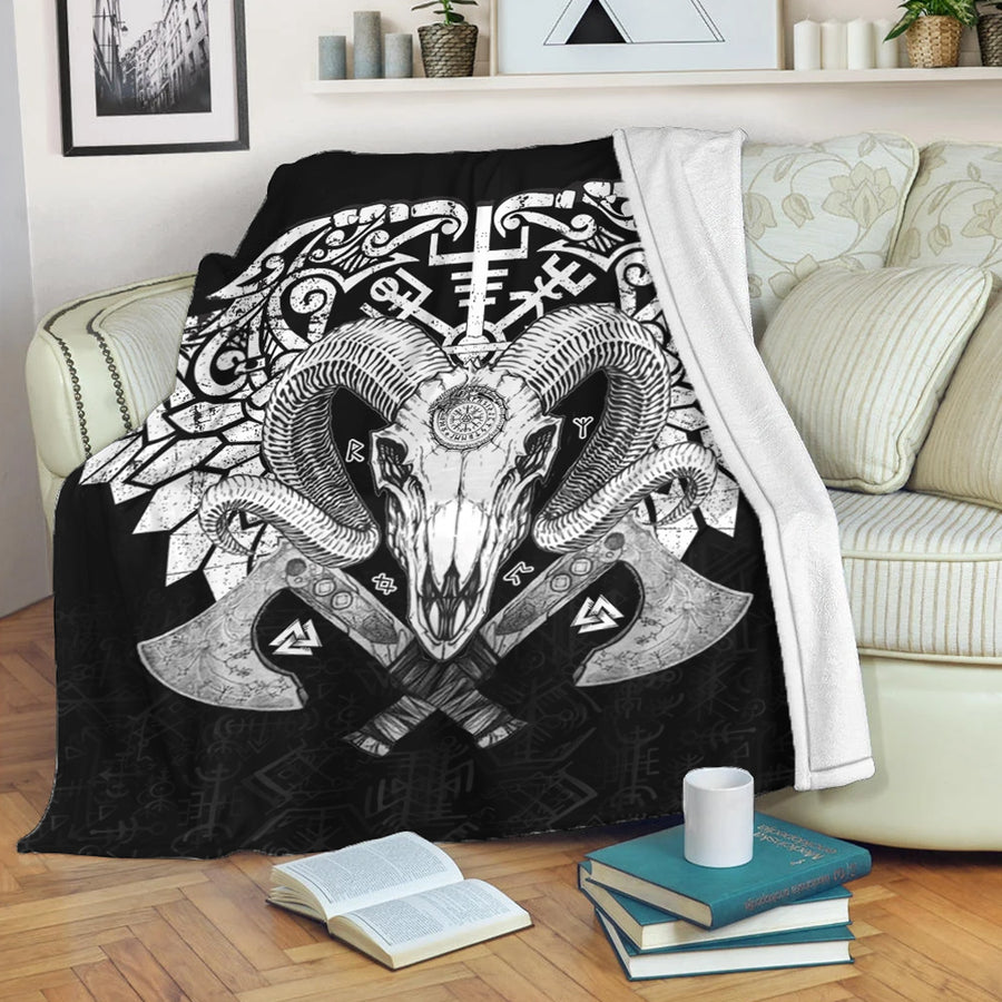 Ligerking Premium Blanket - Viking Ram Skull Premium Blanket A35