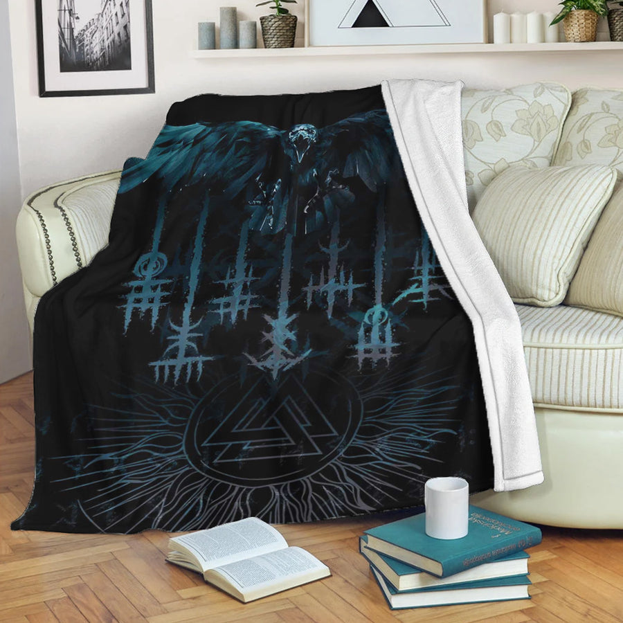 Ligerking Premium Blanket - Raven and Valknut Cyan Style Premium Blanket A94