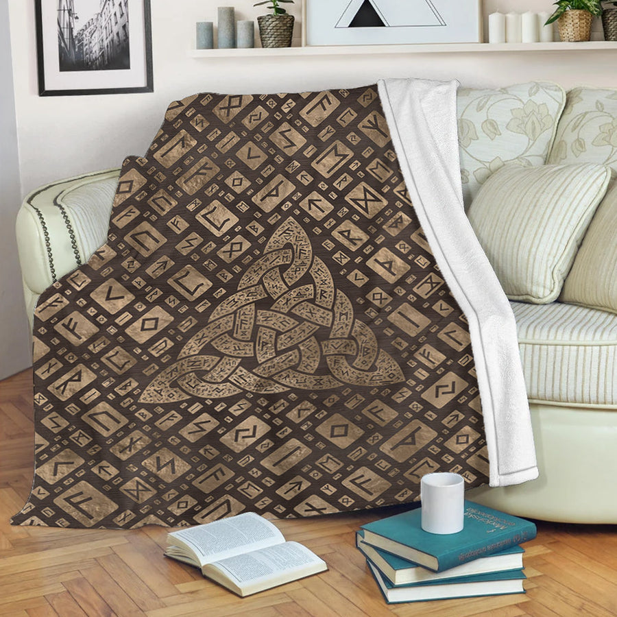 Ligerking Premium Blanket - Triquetra & Runic Alphabet Wood and Gold Premium Blanket A7