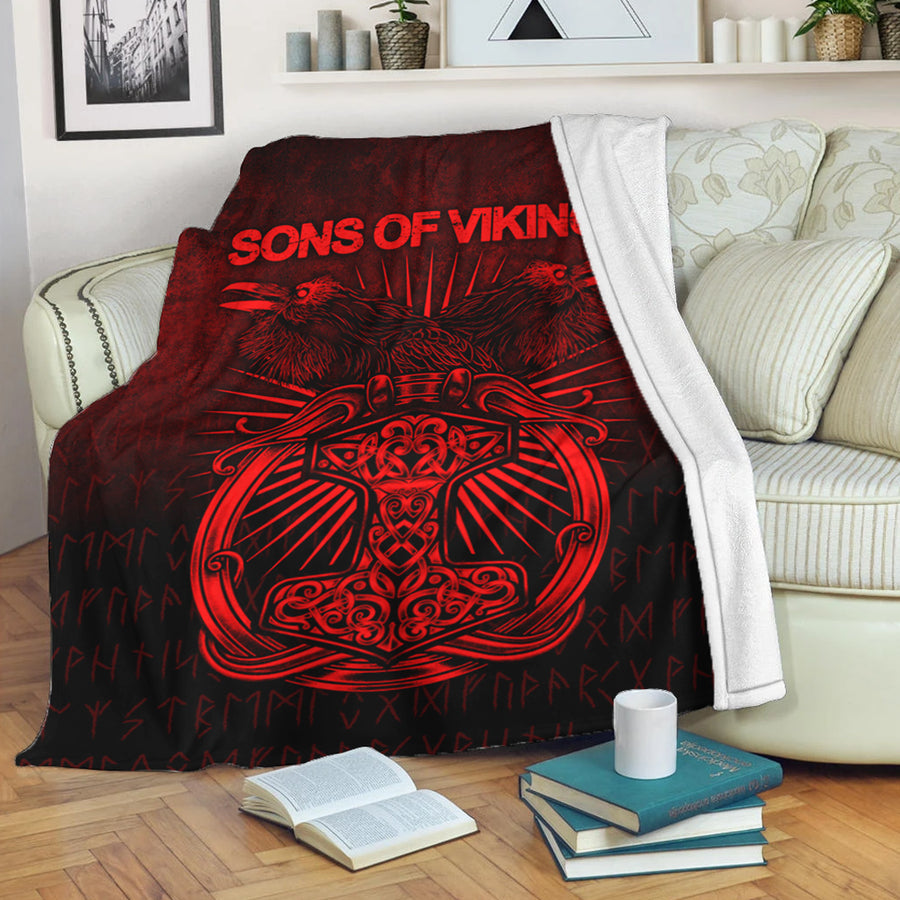Ligerking Premium Blanket - Vikings Ravens Mjolnir - Red Version Premium Blanket A7