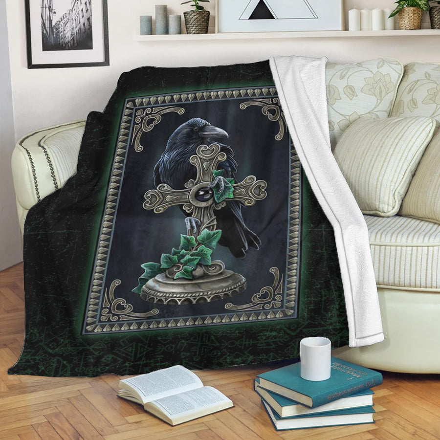 Ligerking Premium Blanket - Viking Raven Celtic and Cross Green Style Premium Blanket A35