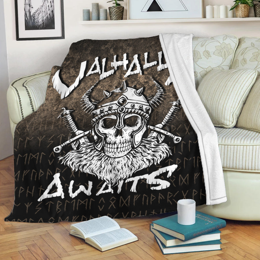 Ligerking Premium Blanket - Valhalla Awaits Viking Skull Warrior Axe Premium Blanket A7