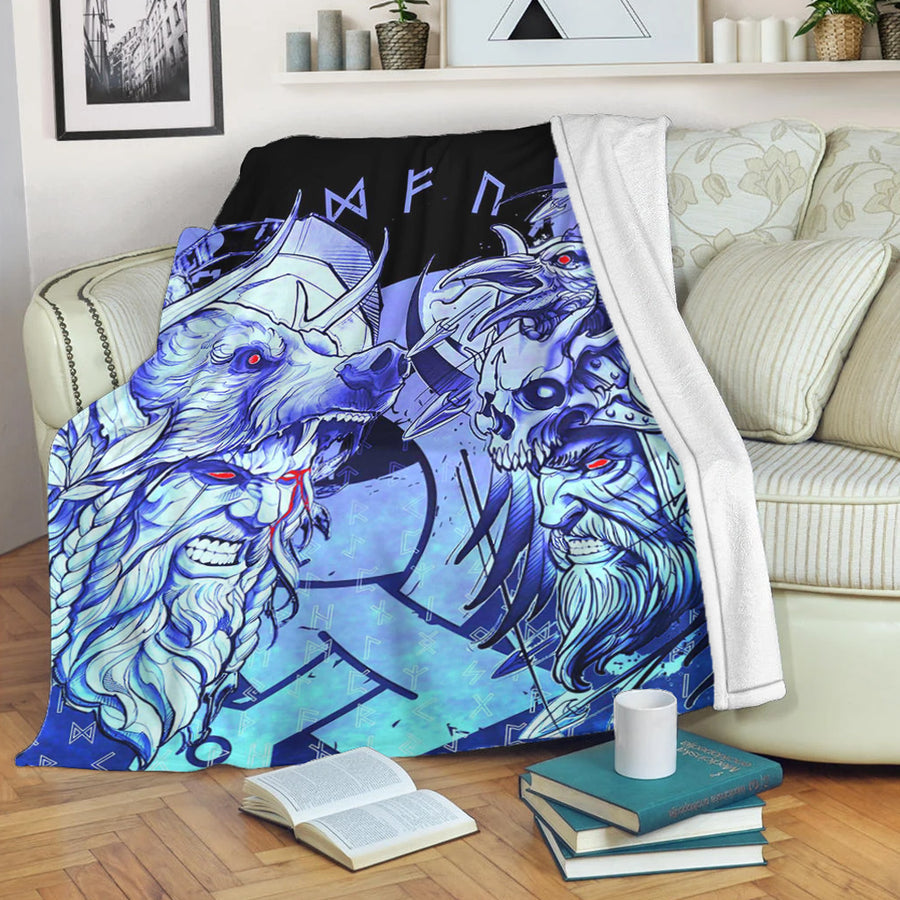 Ligerking Premium Blanket - Norse Warrior Berserker Blue Premium Blanket A94