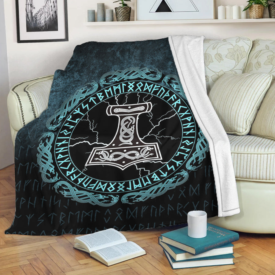 Ligerking Premium Blanket -Mjolnir Hammer of Thor Runes Premium Blanket A7