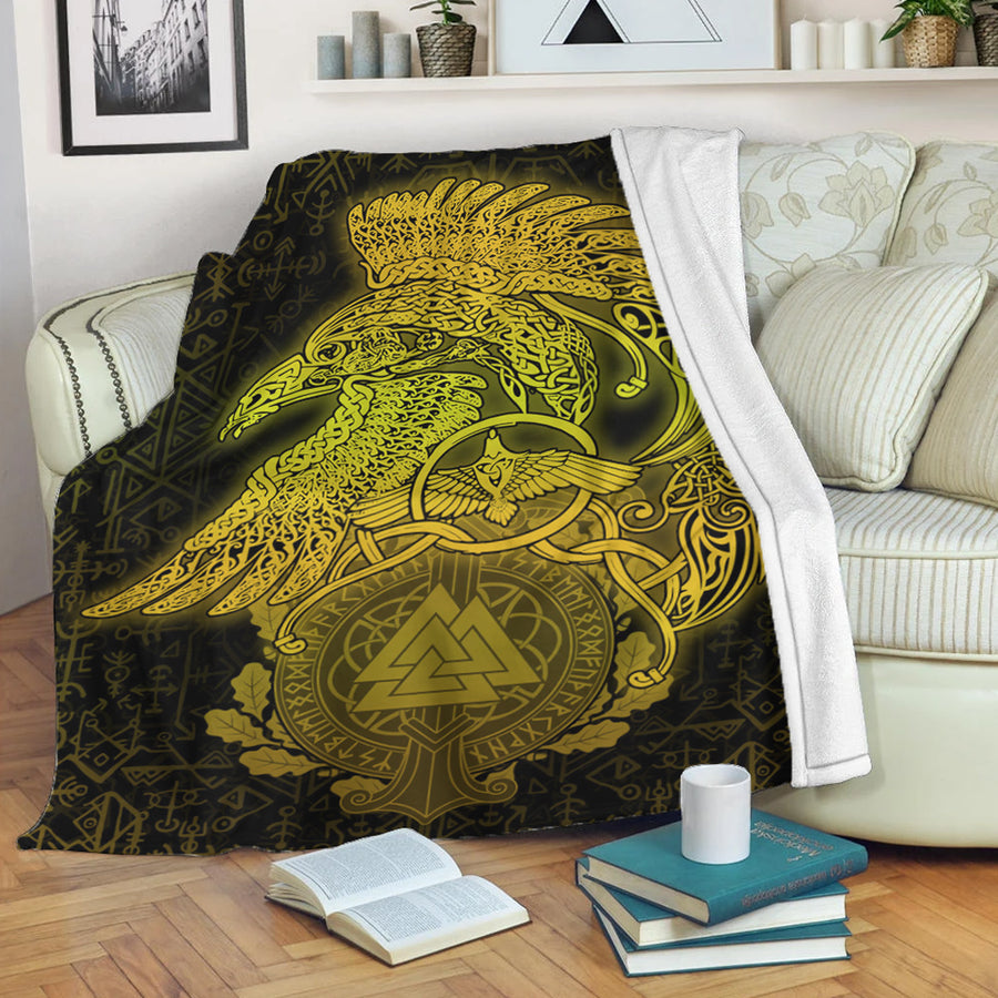 Ligerking Premium Blanket -Raven Celtic Special Yellow Viking Homeset Premium Blanket A95