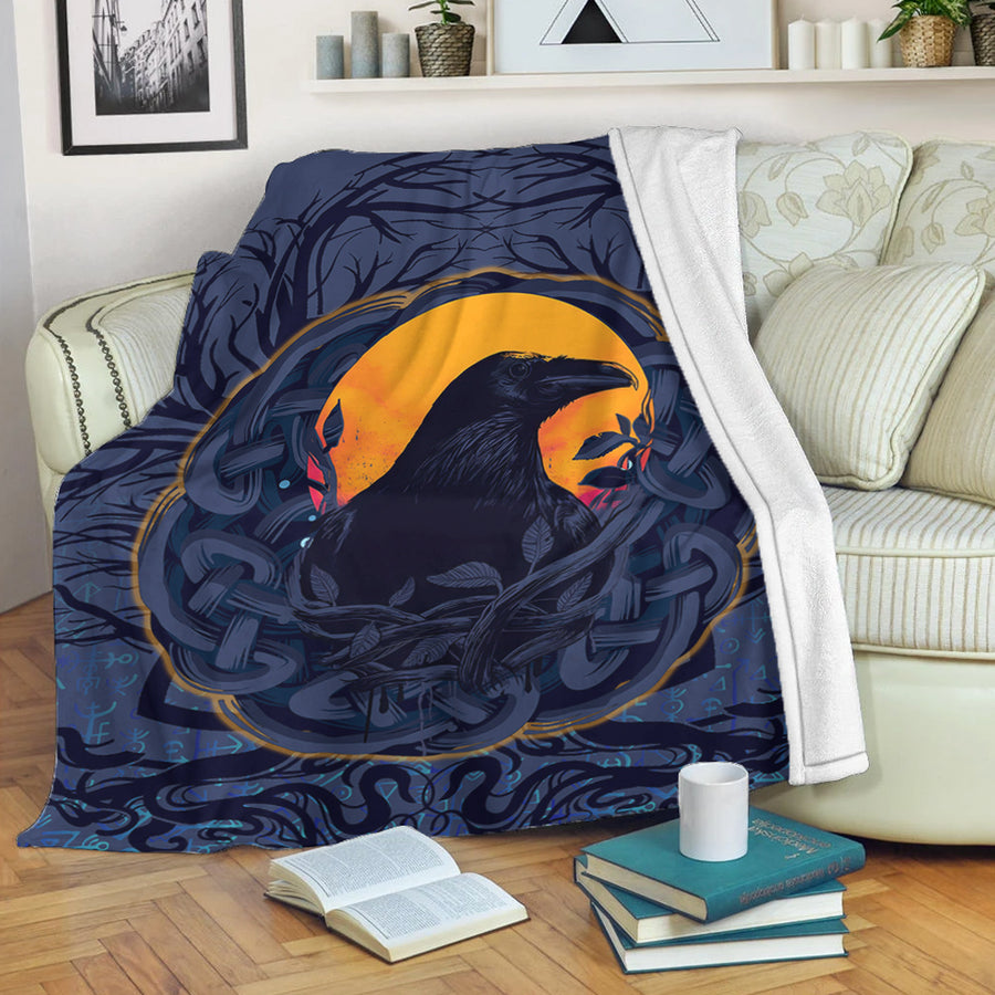 Ligerking Premium Blanket - Raven Celtic Yggdrasil and Runes Premium Blanket A35