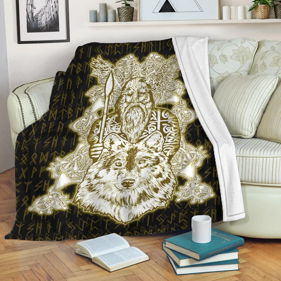 Ligerking Premium Blanket -Odin Wolf Viking Set Gold Premium Blanket A95