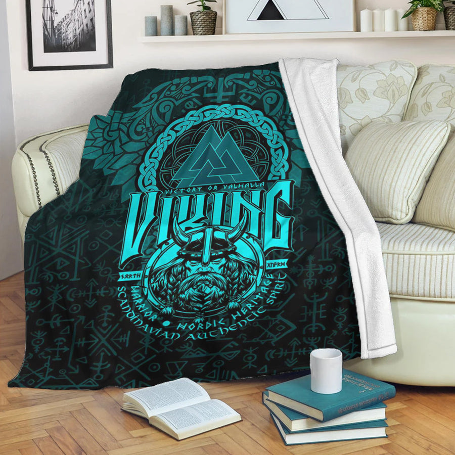 Ligerking Premium Blanket -Viking Warriors Valknut Cyan Premium Blanket A94