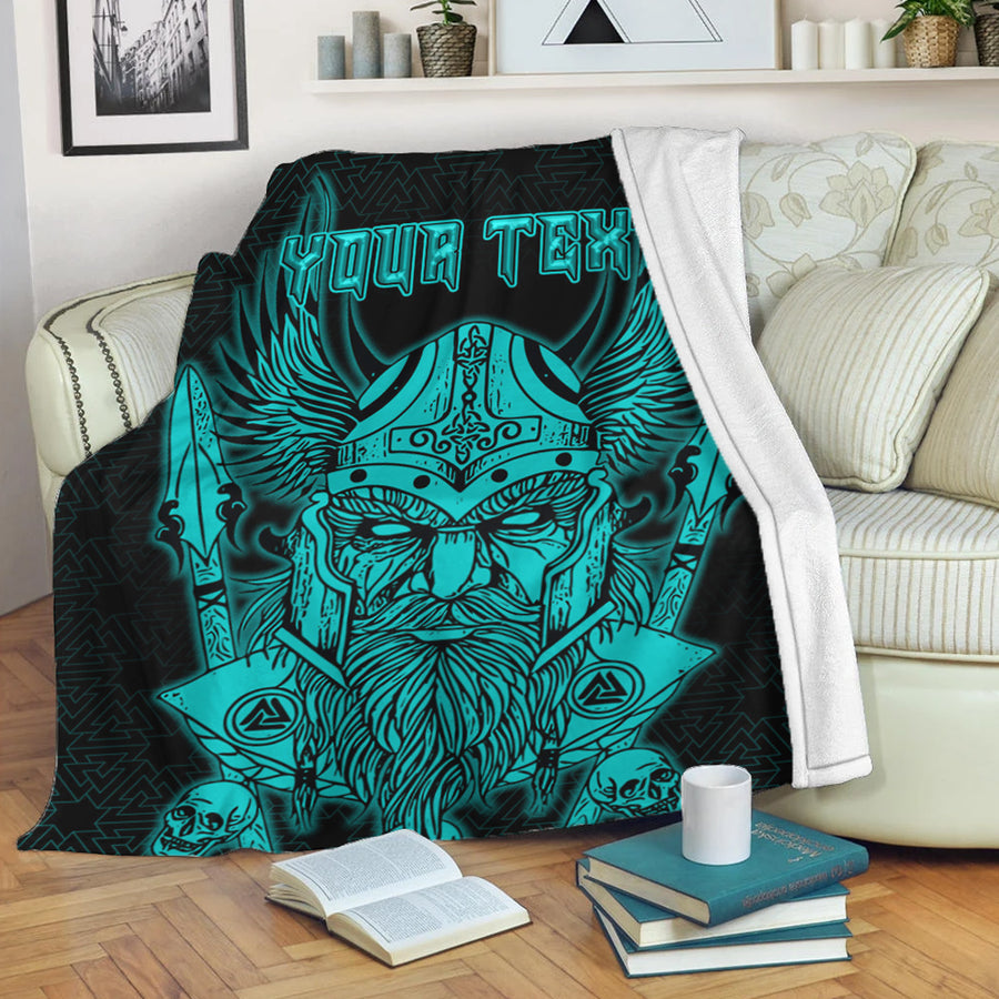 Ligerking Premium Blanket - Odin And Raven Turquoise Text Viking Homeset Premium Blanket A95