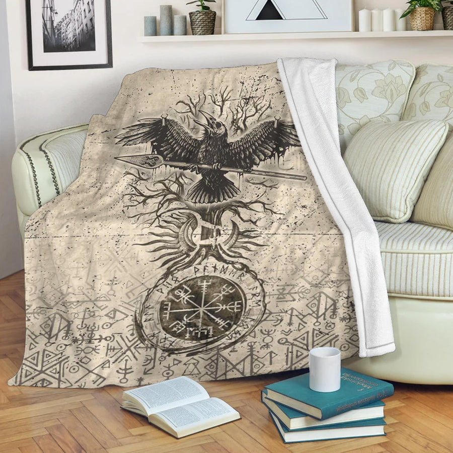 Ligerking Premium Blanket - Viking Raven Carry Spear of Odin Vintage Premium Blanket A35