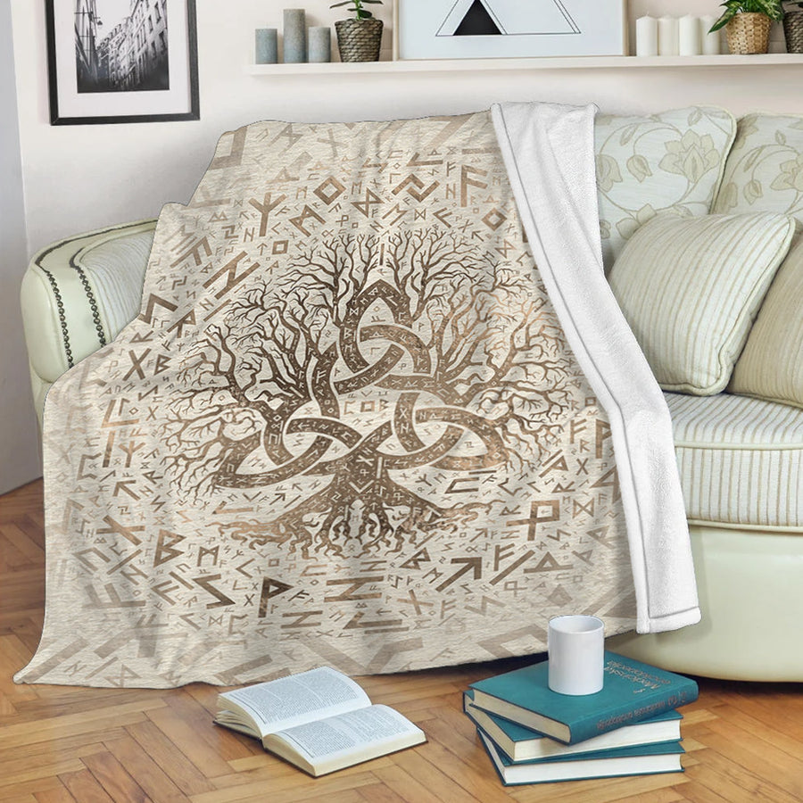 Ligerking Premium Blanket - Tree of Life with Triquetra and Futhark Pastel Gold Premium Blanket A7