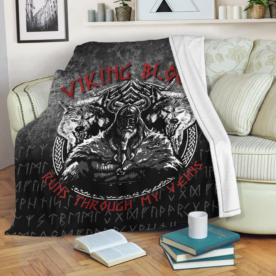 Ligerking Premium Blanket -Odin Geri And Freki Wolfs Viking Blood Runs Through My Veins Premium Blanket A7