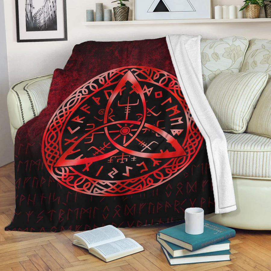 Ligerking Premium Blanket - Vegvisir Nordic Viking Rune - Red Version Premium Blanket A7