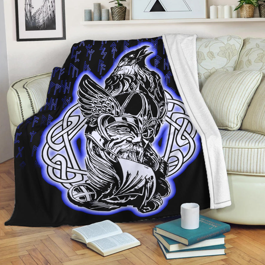 Ligerking Premium Blanket -Odin Raven Viking Set Blue Premium Blanket A95