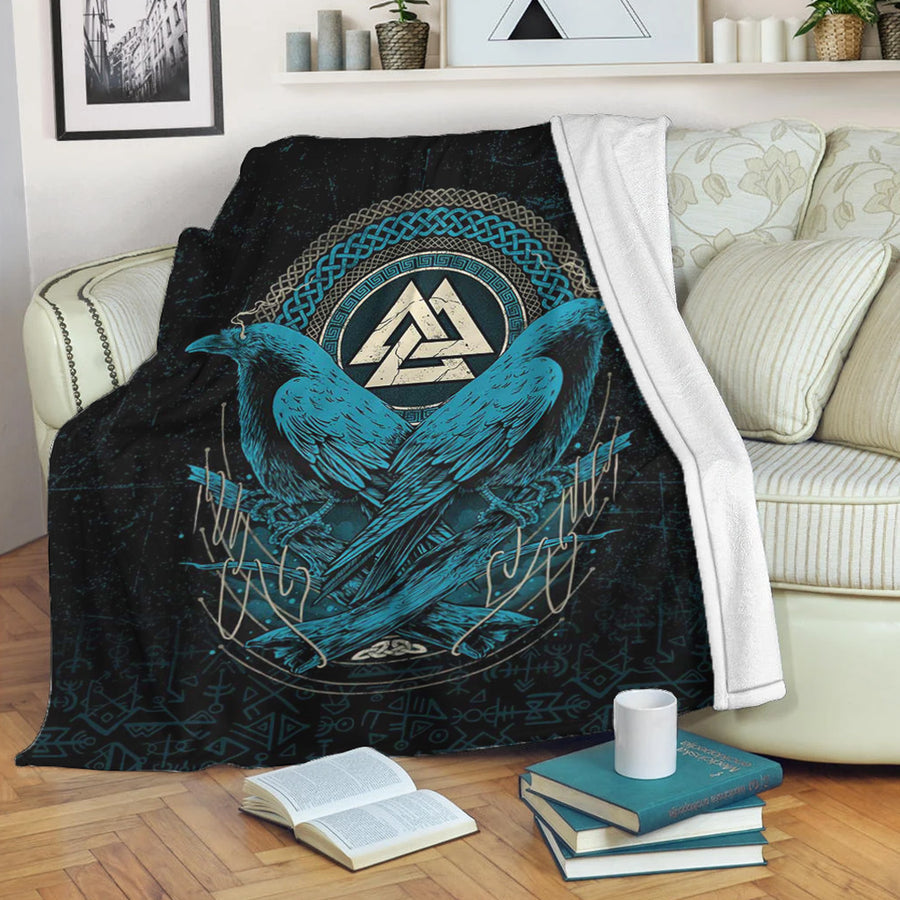 Ligerking Premium Blanket - Huginn and Muninn Valknut Cyan Style Premium Blanket A35