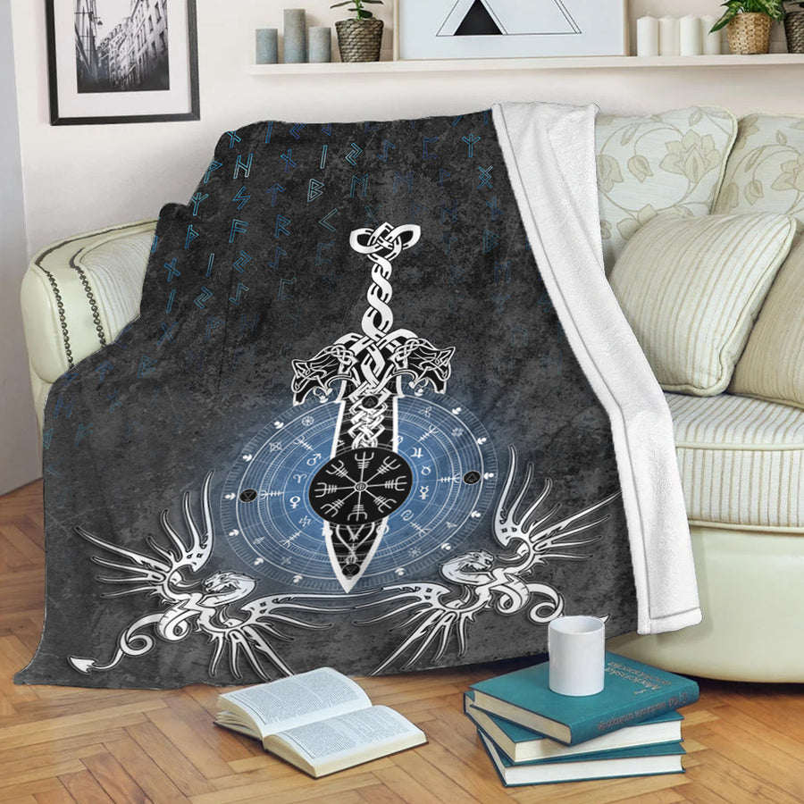 Viking Premium Blanket - Dragon Compass Magical Sword Rune Premium Blanket A35