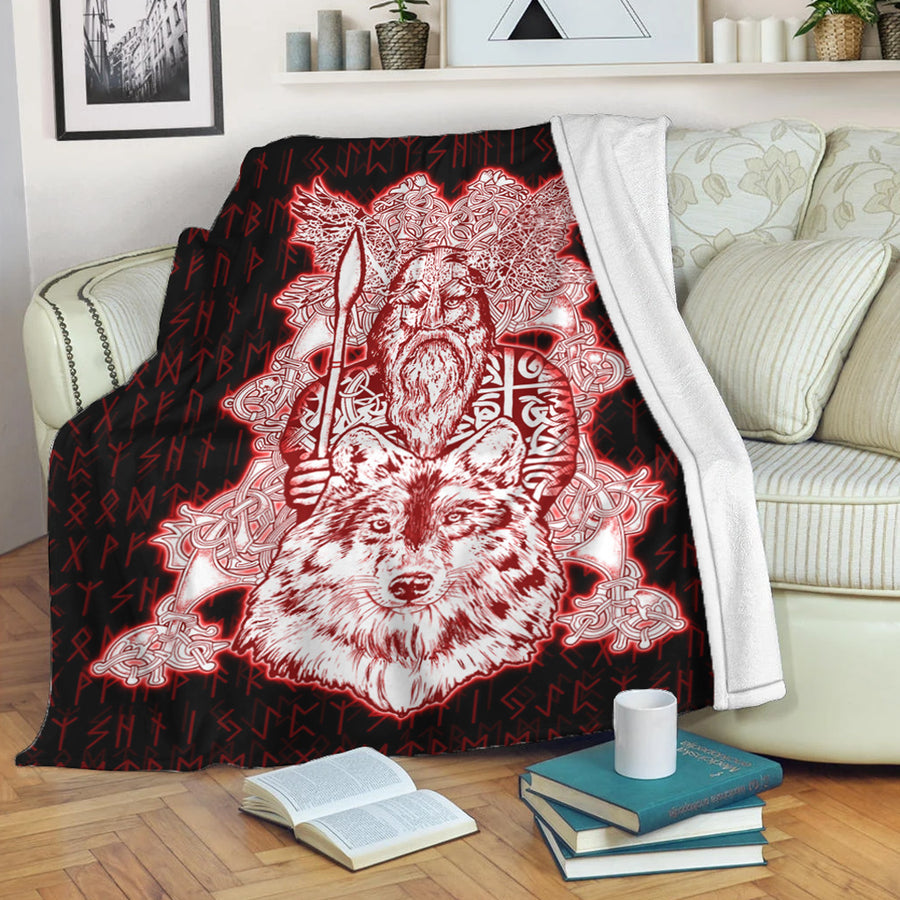 Ligerking Premium Blanket -Odin Wolf Viking Set Red Premium Blanket A95