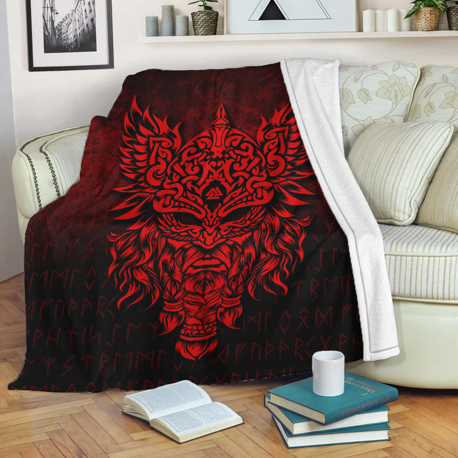 Ligerking Premium Blanket - Odin The Allfather Asgard God And Chief Of Aesir - Red Version Premium Blanket A7