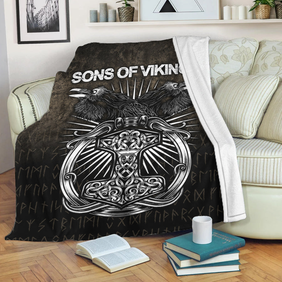 Ligerking Premium Blanket - Vikings Ravens Mjolnir Premium Blanket A7