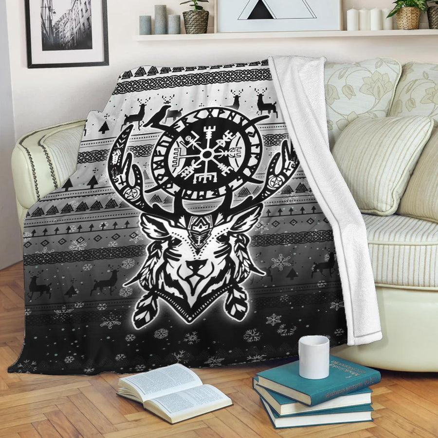 Ligerking Premium Blanket -Viking Reindeer Vegvisir Premium Blanket A94