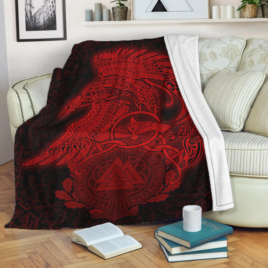 Ligerking Premium Blanket -Raven Celtic Viking Red Homeset Premium Blanket A95