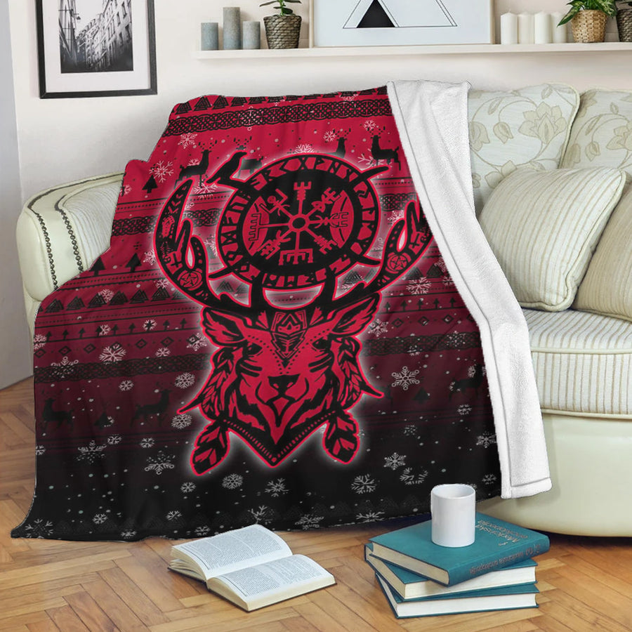 Ligerking Premium Blanket -Viking Reindeer Vegvisir Red Premium Blanket A94