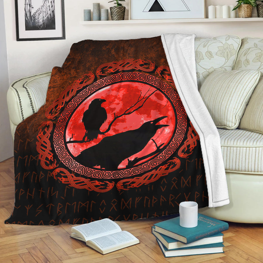 Ligerking Premium Blanket - Vikings Huginn Muninn Odinâ€™s Ravens - Red Version Premium Blanket A7