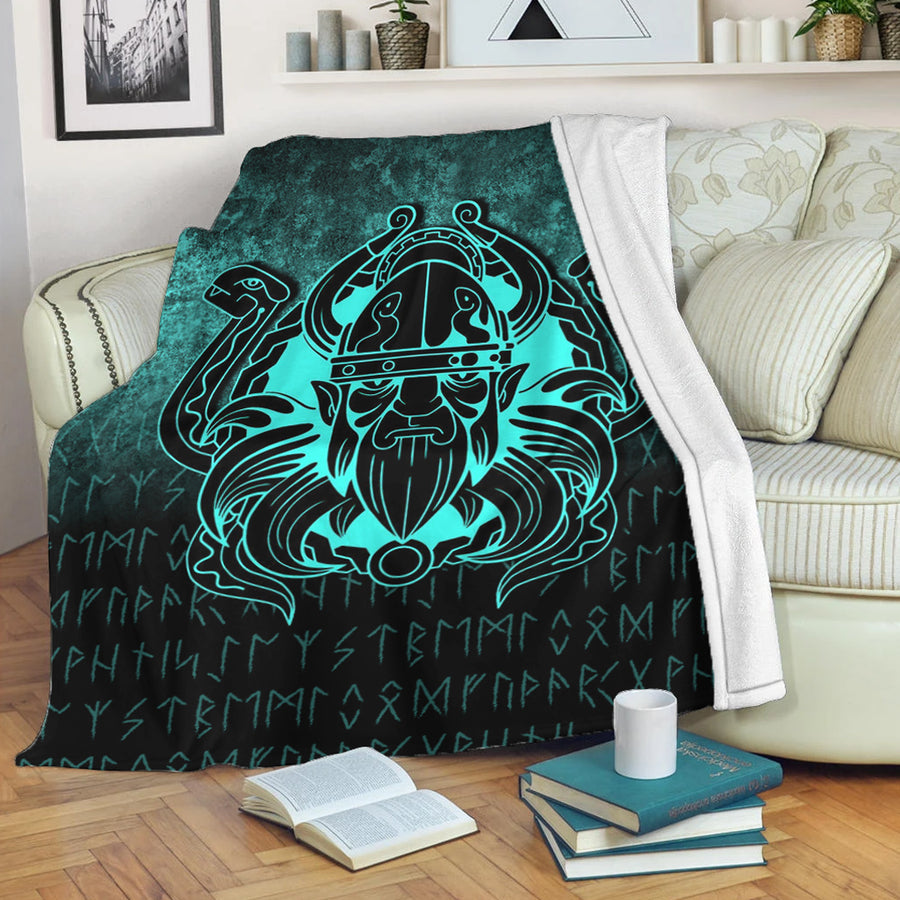 Ligerking Premium Blanket - Nordic Warrior Valhalla Norse - Cyan Version Premium Blanket A7