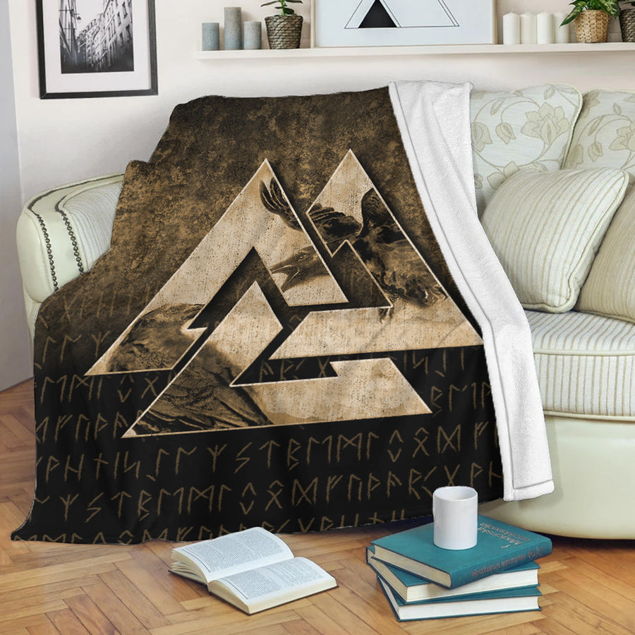 Ligerking Premium Blanket - Huginn Muninn Ravens from Odin Viking - Gold Version Premium Blanket A7