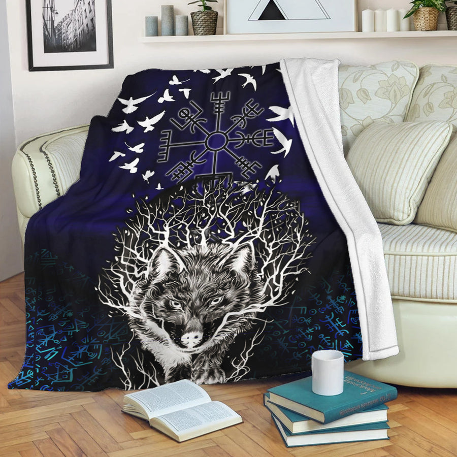 Viking Premium Blanket - Fenrir Raven Rune Helm of Awe Premium Blanket A35