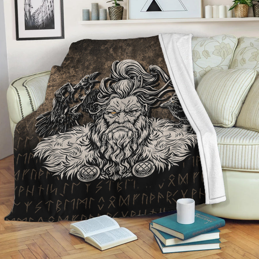 Ligerking Premium Blanket - Norse Viking Mythology Allfather Odin Huginn Muninn Premium Blanket A7