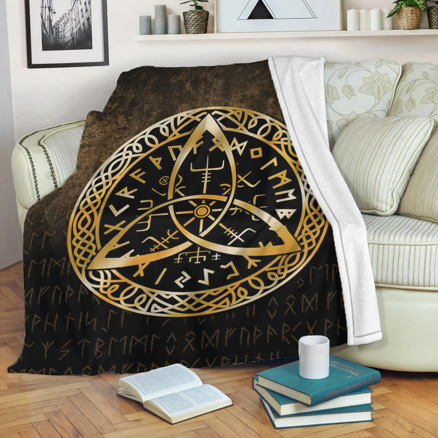 Ligerking Premium Blanket - Vegvisir Nordic Viking Rune - Gold Version Premium Blanket A7