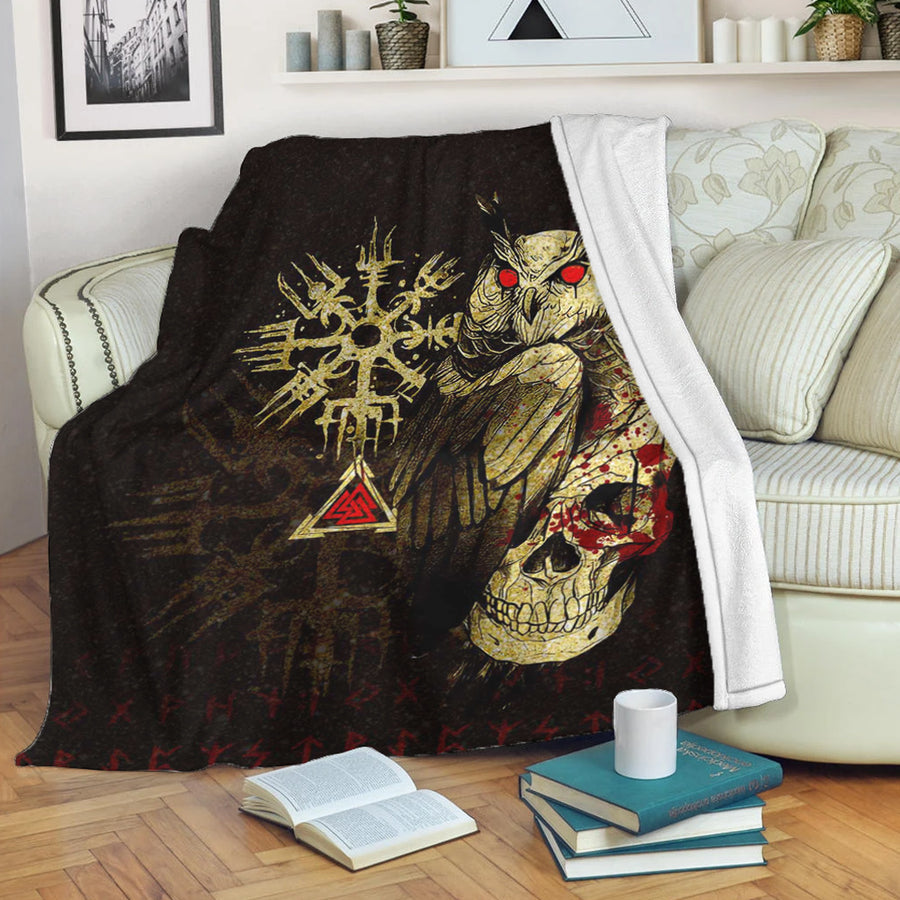Ligerking Premium Blanket - Viking Owl Skull Blood Gold Style Premium Blanket A94