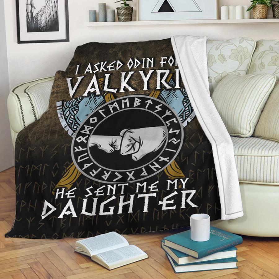 Ligerking Premium Blanket - I asked Odin for a Valkyrie Viking Daughter Premium Blanket A7