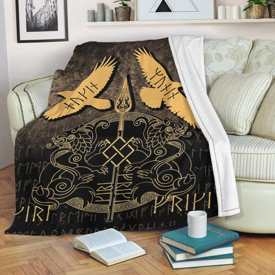 Ligerking Premium Blanket -Norse Mythology Spear of Odin Gungnir Runes Geri Freki Huginn Muninn Premium Blanket A7